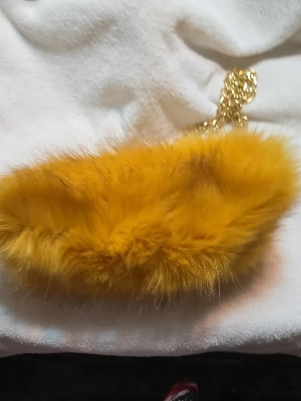 Source Unknown Faux Fur Chain Clutch in Mustard Yellow